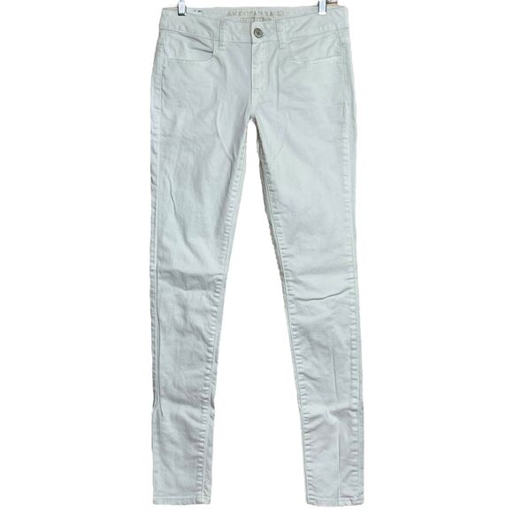 American Eagle Mid Rise Stretch Jegging Size 6 X-Long White Wash Skinny Denim - Picture 1 of 7